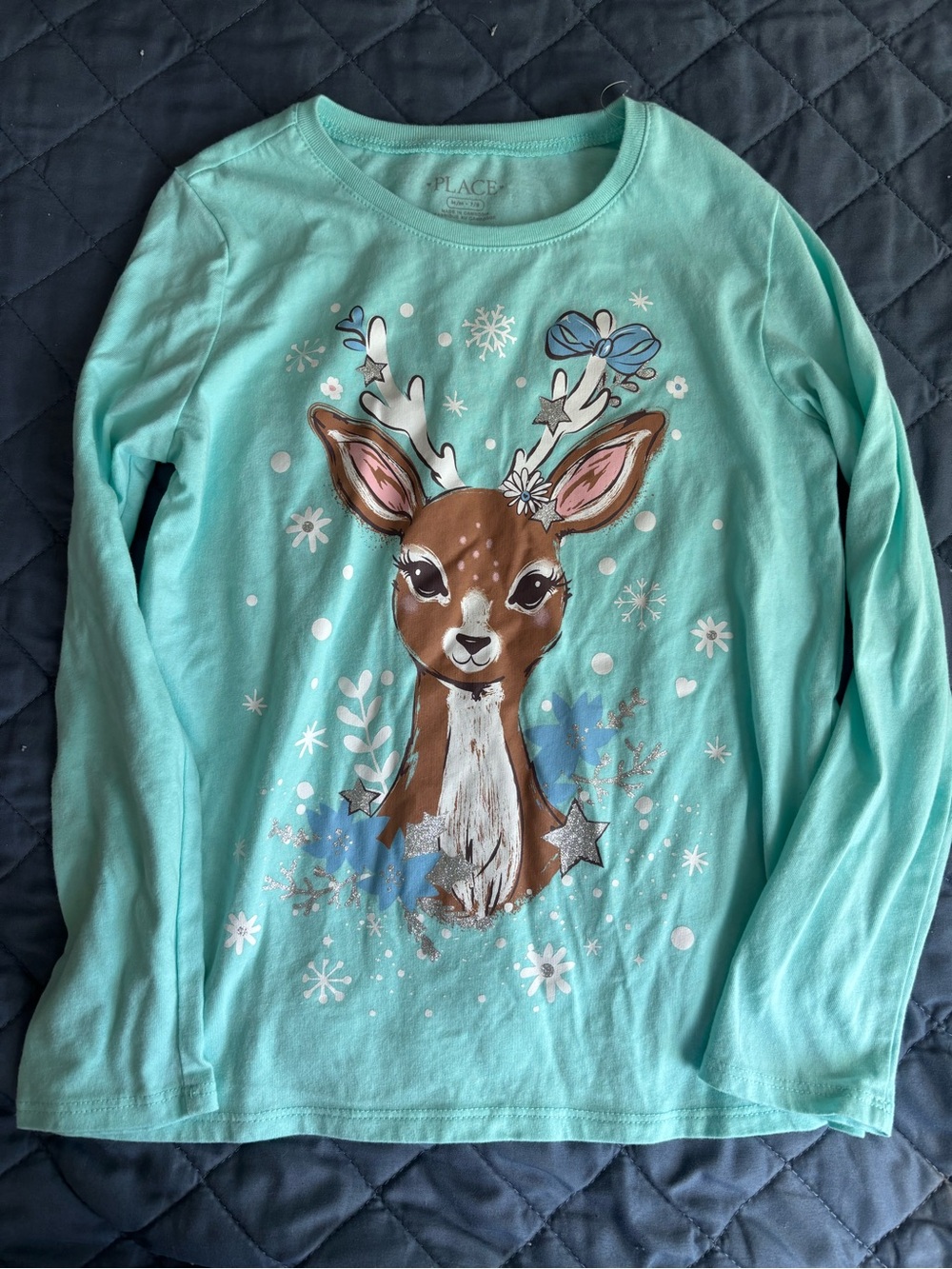 Girls’ The Children’s Place Sweet Teal Graphic Teal Long Sleeve Tee, NWOT